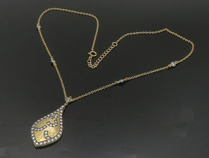 925 Sterling Silver  Vintage Cubic Zirconia Swirl Pear Shaped Necklace  NE3788