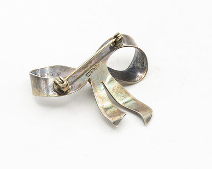 925 Sterling Silver  Vintage Petite Pearl Bow Tied Ribbon Brooch Pin  BP3730