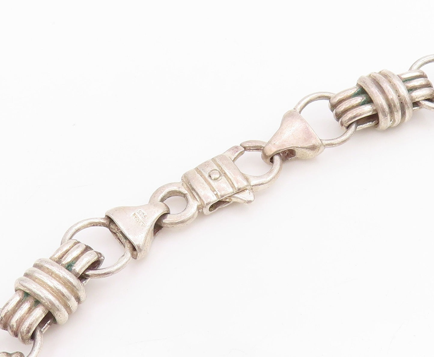 925 Sterling Silver Vintage Necklace Chunky Wrapped Barrel Link Chain  NE4720