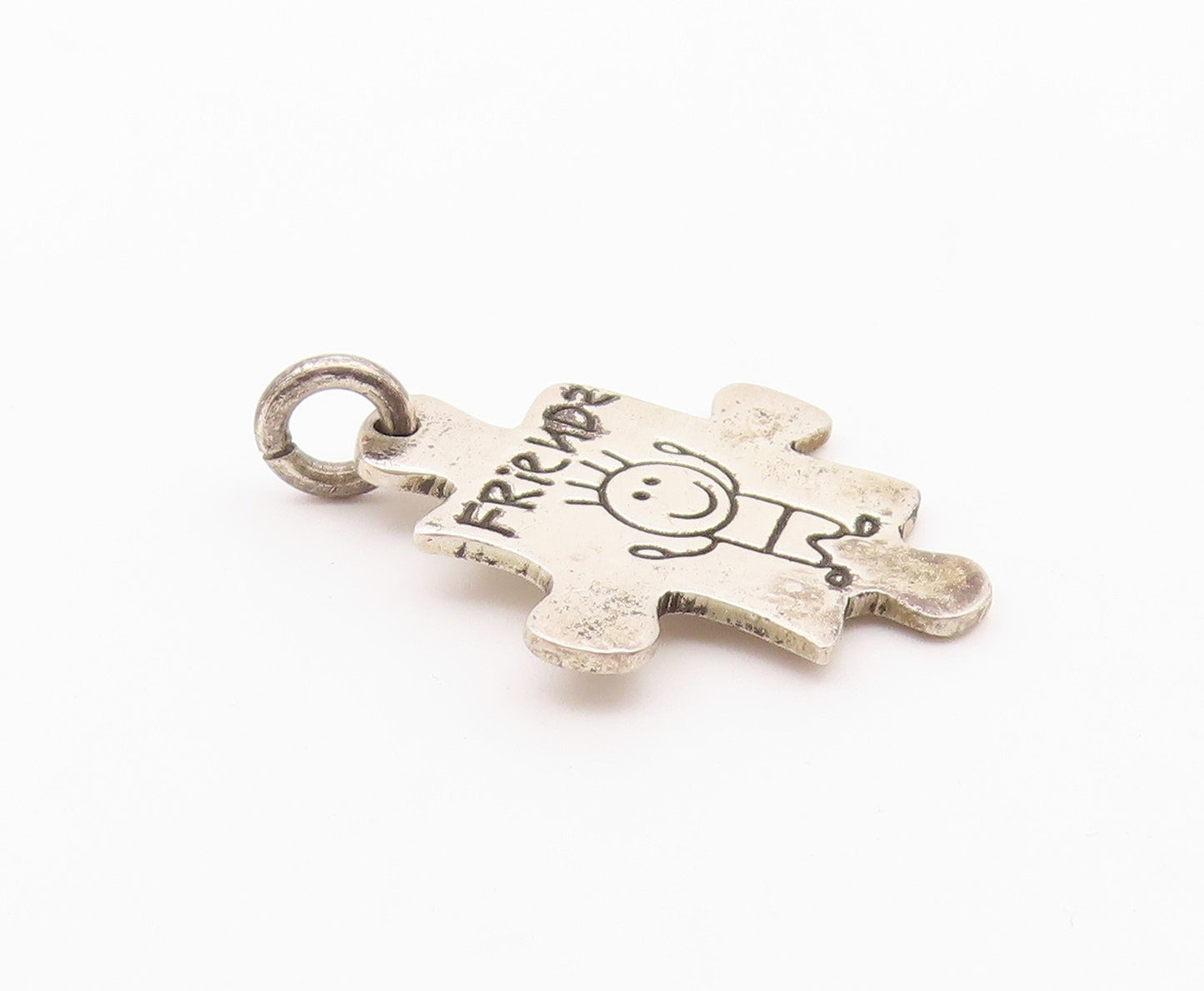 925 Sterling Silver Vintage Etched Stick Figure Friends Puzzle Pendant PT20142