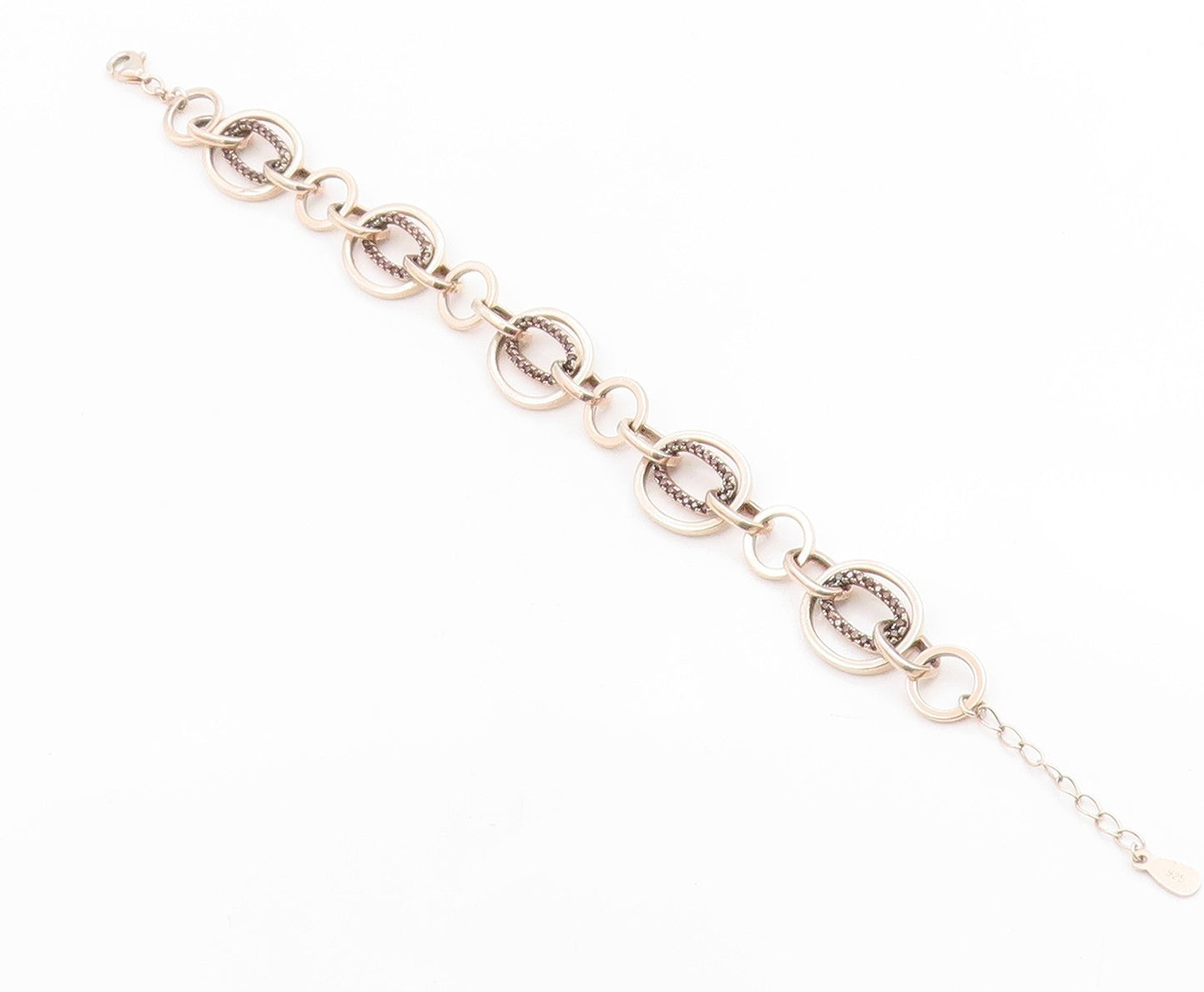925 Sterling Silver Vintage Bracelet Modernist CZ Geometric Oval Link  BT12087