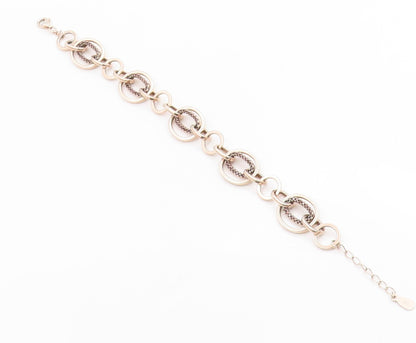 925 Sterling Silver Vintage Bracelet Modernist CZ Geometric Oval Link  BT12087