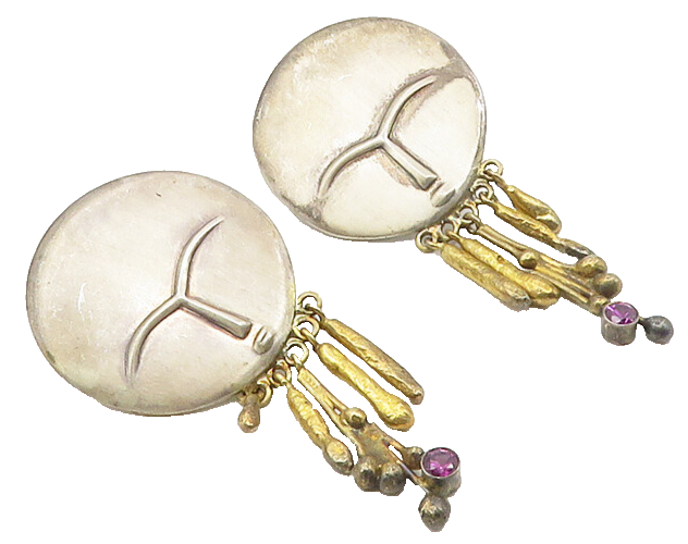 925 Sterling Silver  Vintage Modernist Amethyst Two Tone Drop Earrings  EG5249