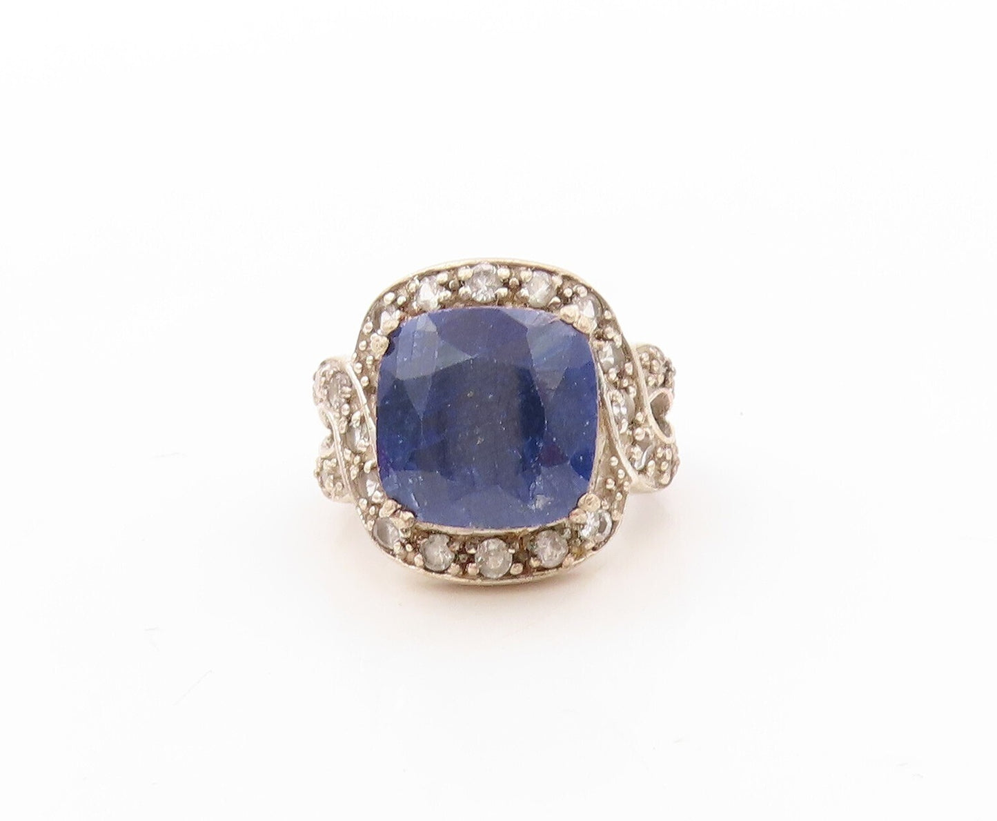 925 Sterling Silver Vintage Ring Square Cut Sapphire & Topaz Inlay Sz 5  RG30671