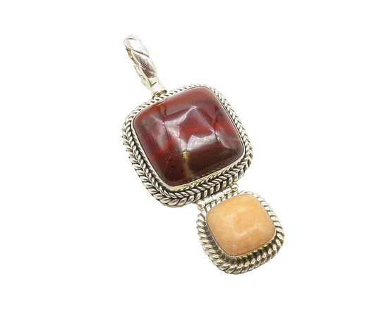 BALI 925 Sterling Silver  Vintage Agate & Coral Hinge Twist Pendant  PT10020
