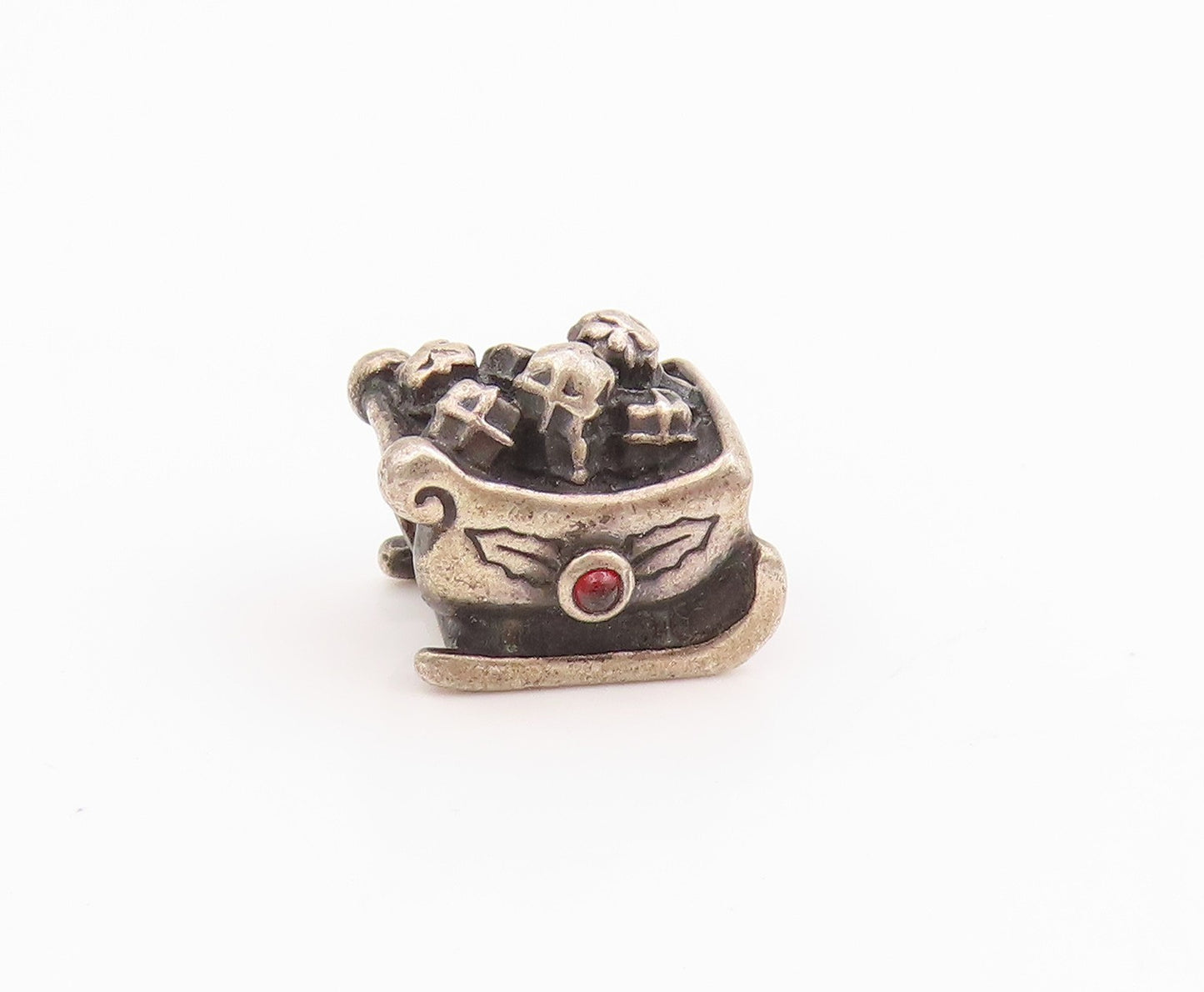 925 Sterling Silver Vintage Pendant PANDORA Garnet Jolly Sleigh Charm  PT24950