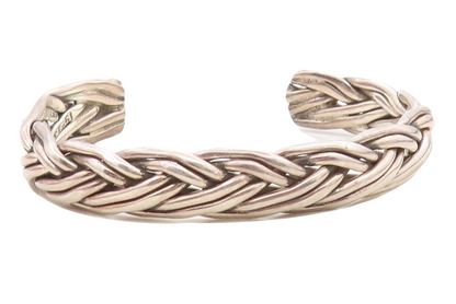 MEXICO 925 Sterling Silver Vintage Dark Tone Braided Cuff Bracelet BT2927