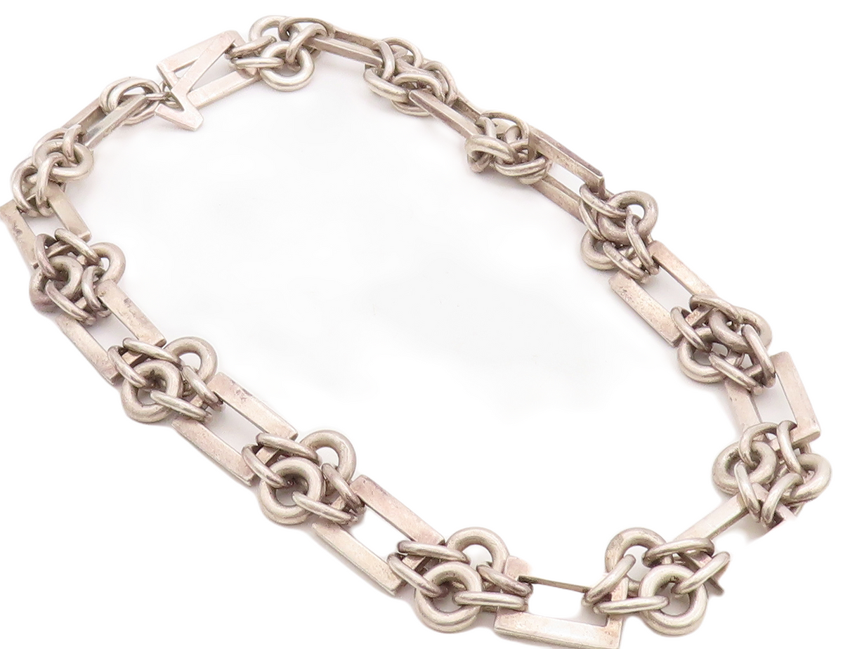925 Sterling Silver Vintage Necklace VERSANI Heavy Rectangle Ring Cluster NE4317