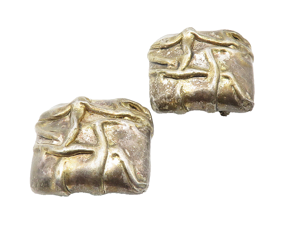 BATAMI ISRAEL 925 Silver  Vintage Hollow Sculpted Non Pierce Earrings  EG5858