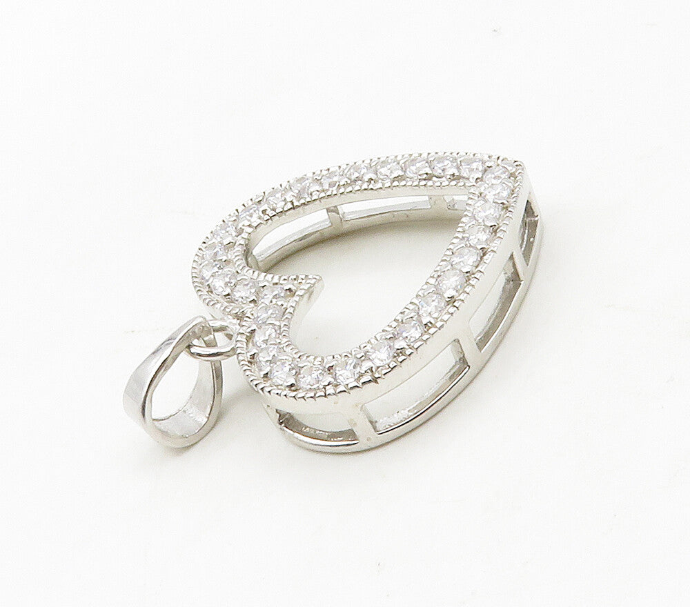 925 Sterling Silver  Sparkling Cubic Zirconia Open Love Heart Pendant  PT13266