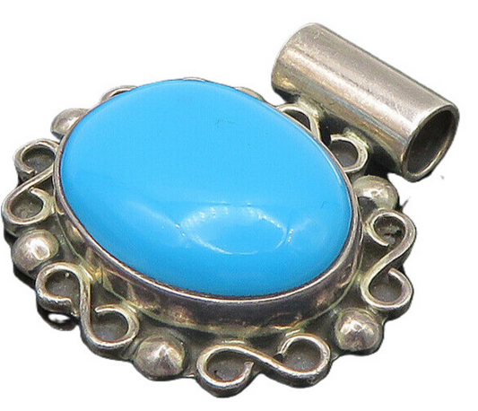 MEXICO 925 Silver  Vintage Cabochon Cut Turquoise Swirl Slide Pendant  PT18004