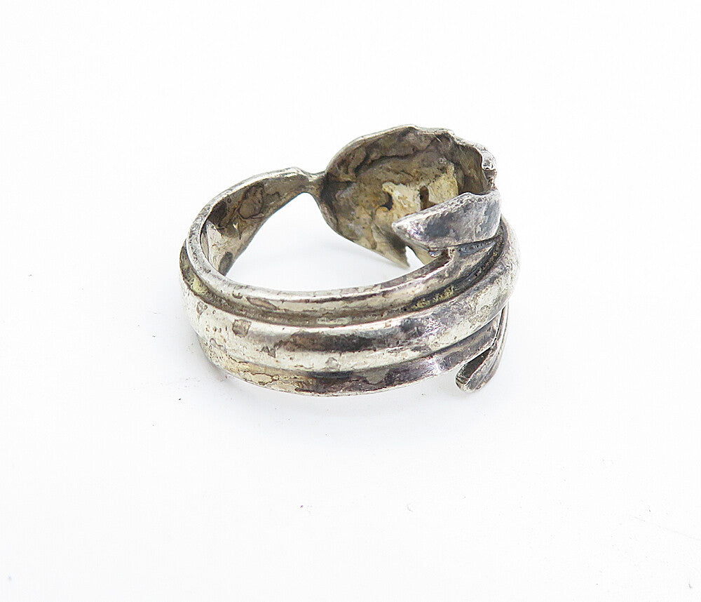 TWWS NAVAJO 925 Silver  Vintage Feather Motif Wrap Band Ring Sz 7.5  RG7663
