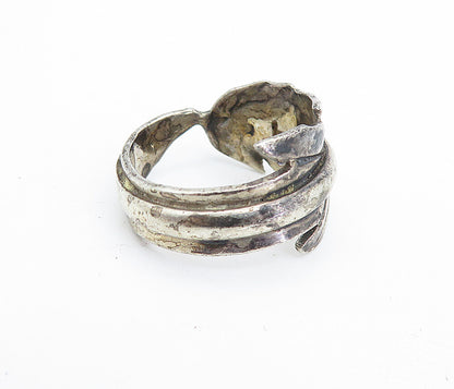 TWWS NAVAJO 925 Silver  Vintage Feather Motif Wrap Band Ring Sz 7.5  RG7663