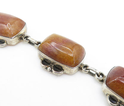 925 Sterling Silver  Vintage Cabochon Cut Carnelian Chain Bracelet  BT3146