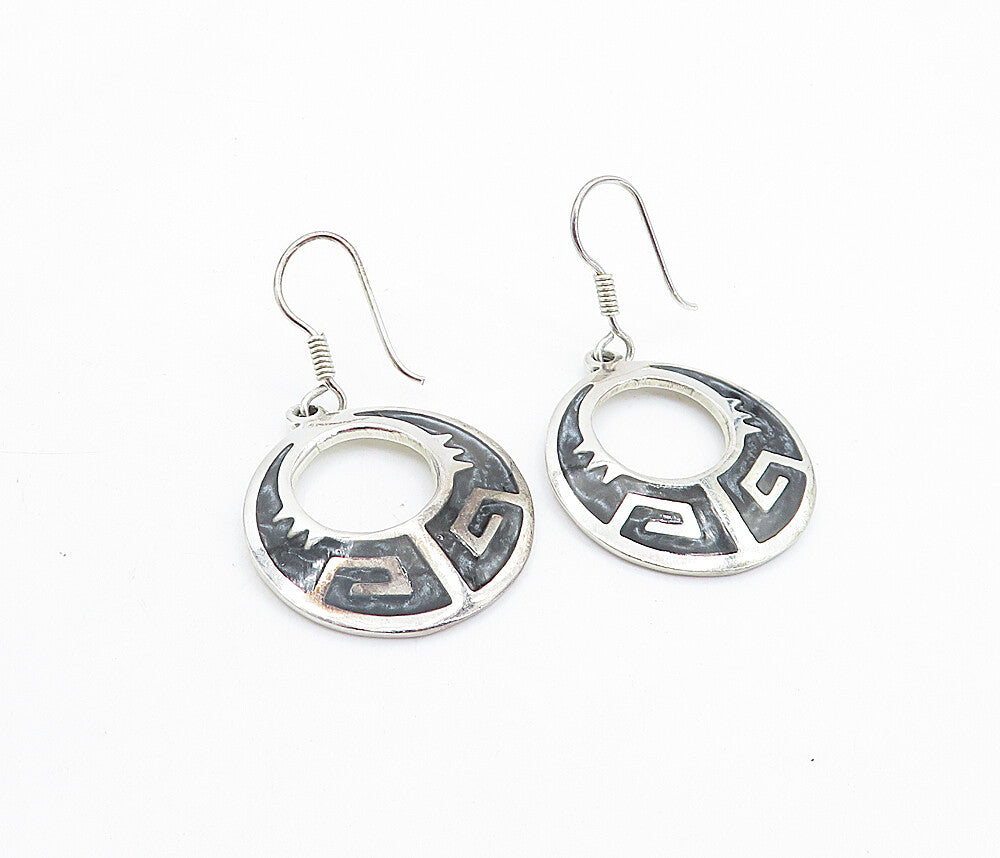 MEXICO 925 Sterling Silver  Vintage Enamel Coated Pattern Earrings  EG2789