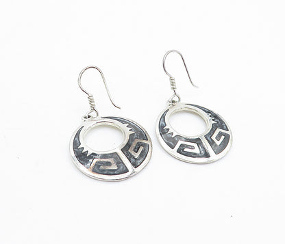 MEXICO 925 Sterling Silver  Vintage Enamel Coated Pattern Earrings  EG2789