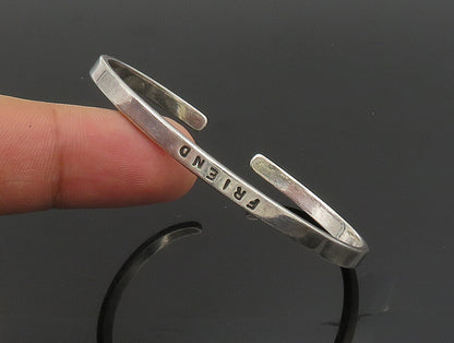 925 Sterling Silver  Vintage Minimalist Engraved Friend Cuff Bracelet  BT9414