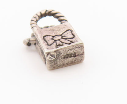 925 Silver  Vintage Engraved Love To Shop & Bow Tote Bag Charm Pendant PT21262