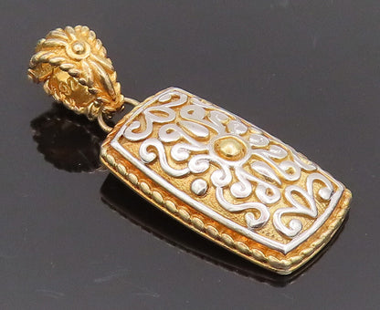 925 Sterling Silver Vintage Pendant Gold Plated Rectangle Swirly Carved  PT22546