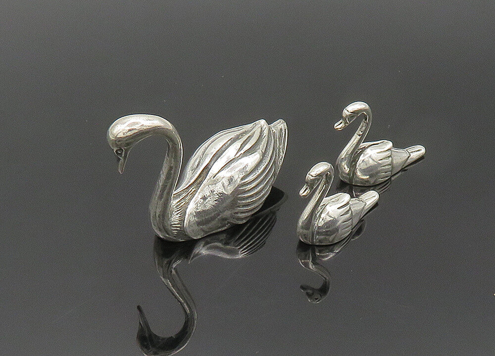 925 Sterling Silver  Vintage Shiny Mother Swan & Babies Trinket Set  TR2853