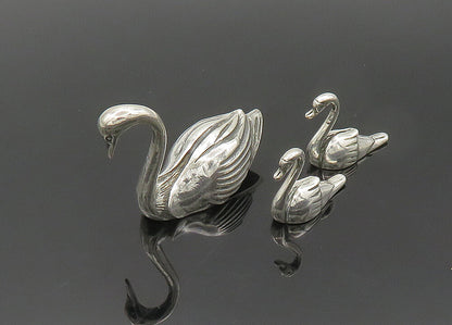 925 Sterling Silver  Vintage Shiny Mother Swan & Babies Trinket Set  TR2853