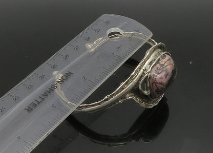 925 Sterling Silver  Vintage Rhodonite Modernist Sculpted Cuff Bracelet BT9130