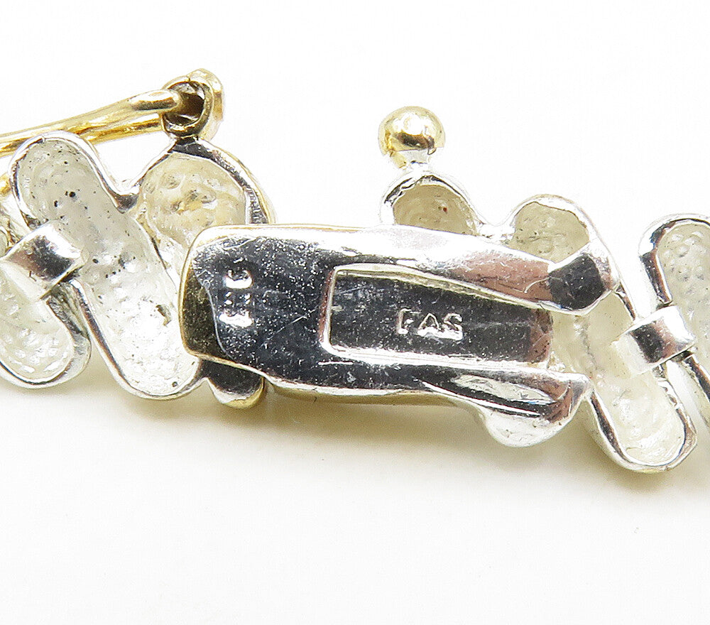 925 Sterling Silver  Shiny Polished Two Tone Dome Link Chain Bracelet  BT6115