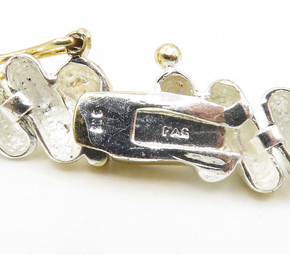 925 Sterling Silver  Shiny Polished Two Tone Dome Link Chain Bracelet  BT6115