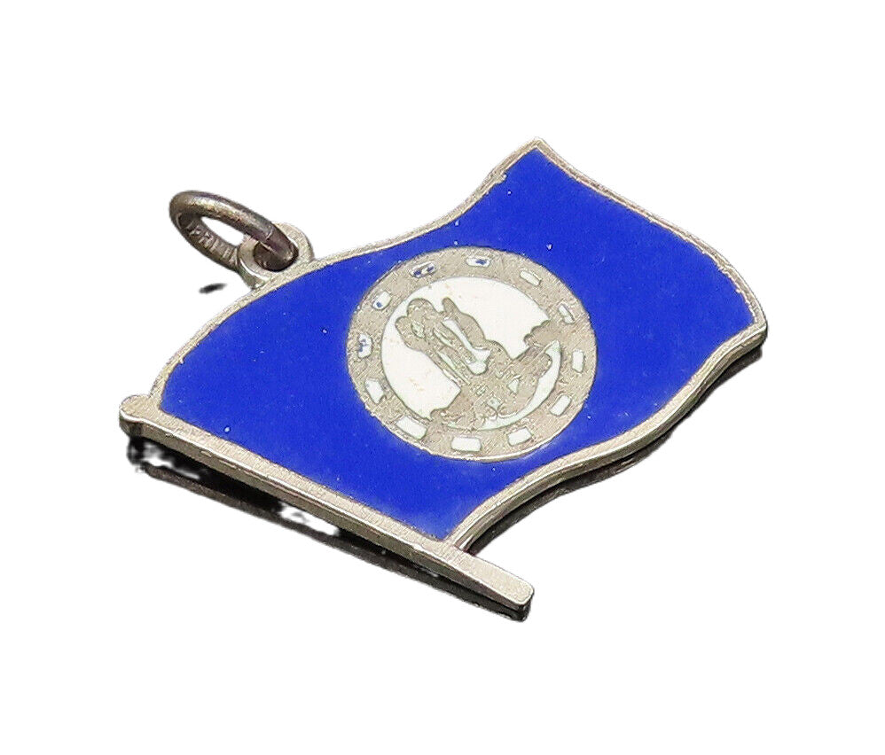 925 Silver  Vintage Kentucky State Seal Blue Enamel Flag Pendant  PT21836