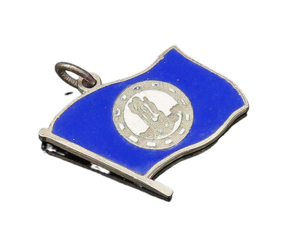 925 Silver  Vintage Kentucky State Seal Blue Enamel Flag Pendant  PT21836