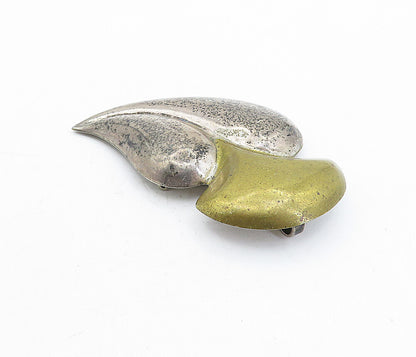 MEXICO 925 Sterling Silver  Vintage Two Tone Hollow Leaf Brooch Pin  BP1244