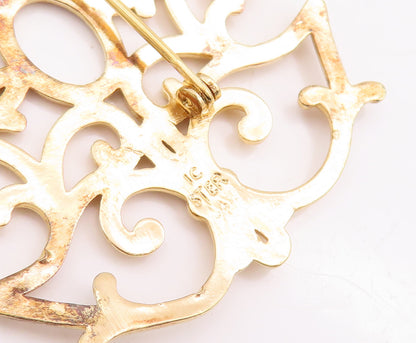 925 Sterling Silver Vintage Brooch Pin Gold Plated Symmetric Design  BP11105
