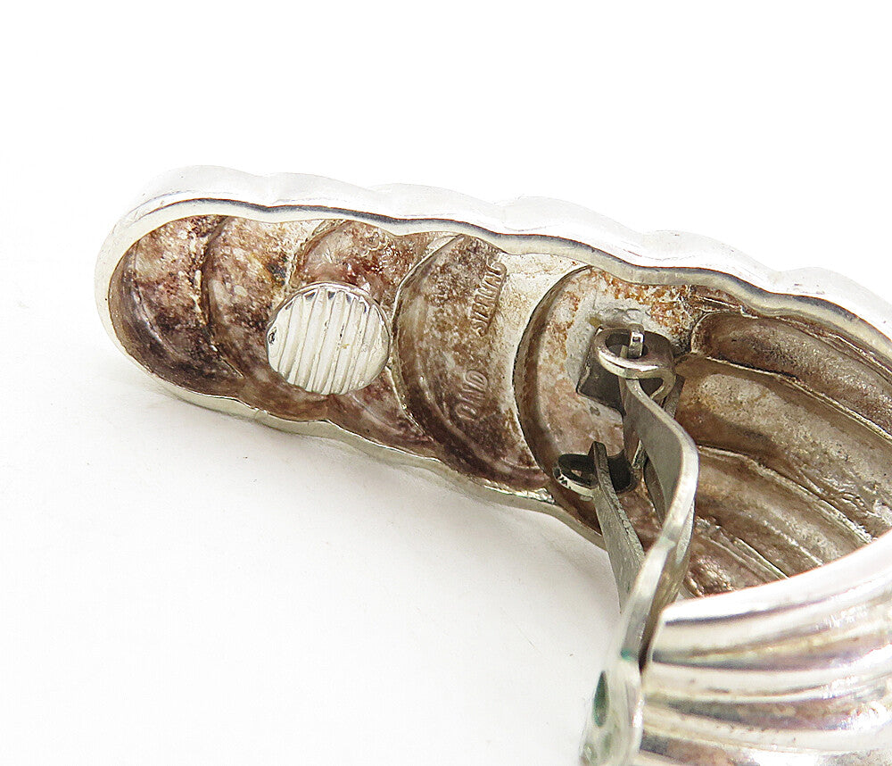 925 Sterling Silver  Vintage Shiny Fluted Curved Non Pierce Earrings  EG4221