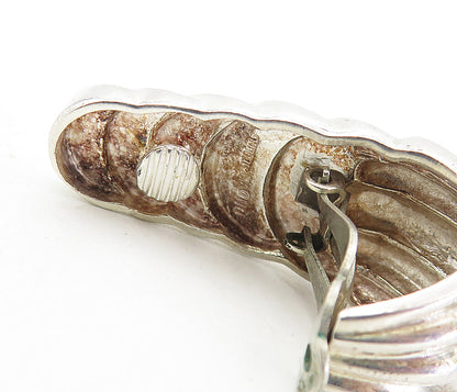 925 Sterling Silver  Vintage Shiny Fluted Curved Non Pierce Earrings  EG4221