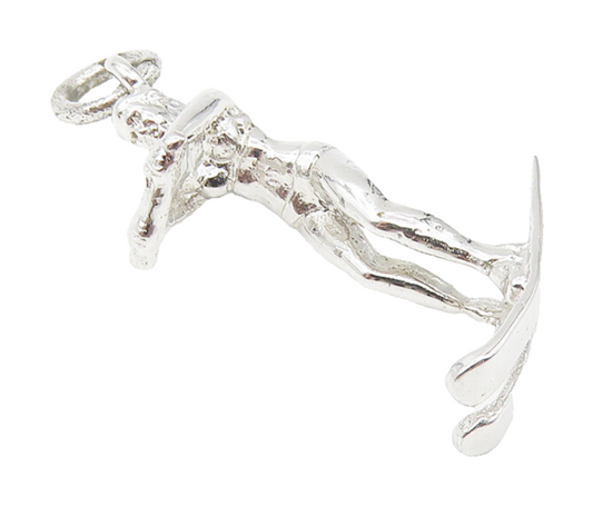 925 Sterling Silver  Vintage Shiny Petite Water Skiing Woman Pendant  PT8807