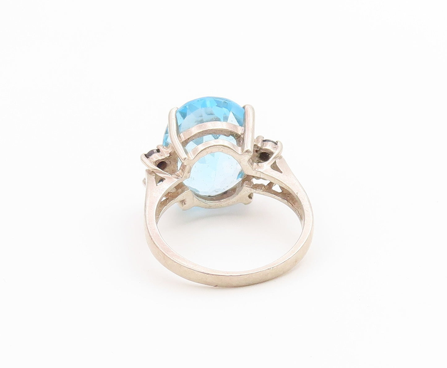 925 Sterling Silver Vintage Ring Oval Blue Topaz & Sapphire Band  Sz 7  RG36668