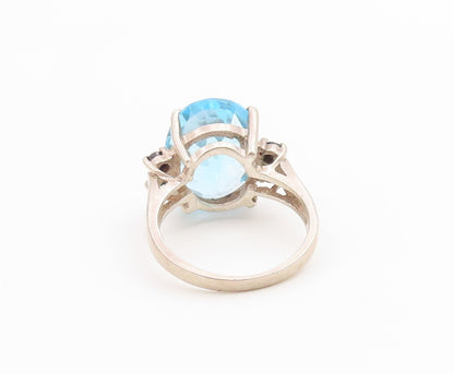 925 Sterling Silver Vintage Ring Oval Blue Topaz & Sapphire Band  Sz 7  RG36668