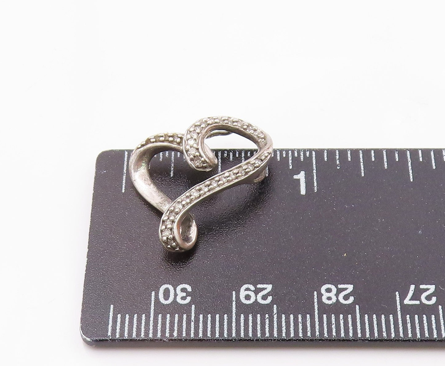 925 Sterling Silver  Vintage Genuine Diamonds Open Love Heart Pendant  PT17763