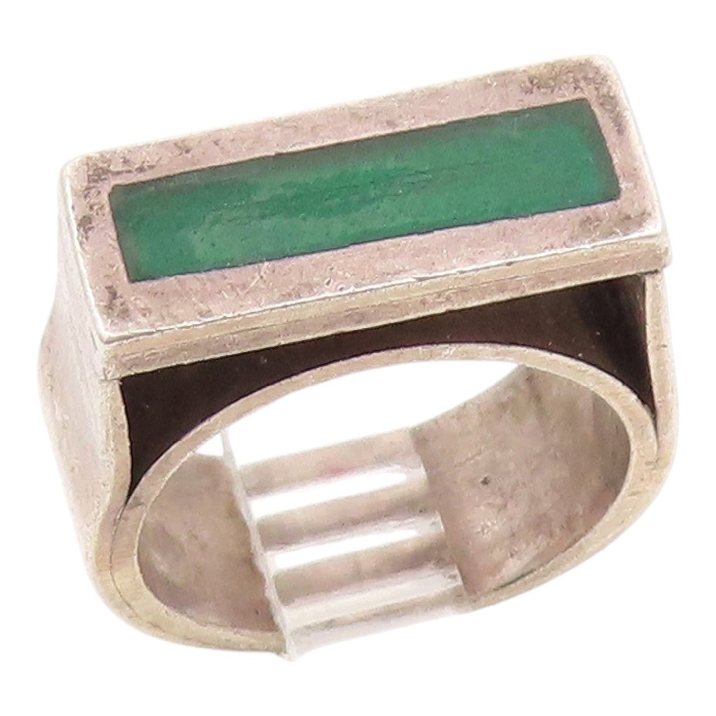 925 Sterling Silver Vintage Ring Green Enamel Rectangular Inlay  Sz 5  RG35355