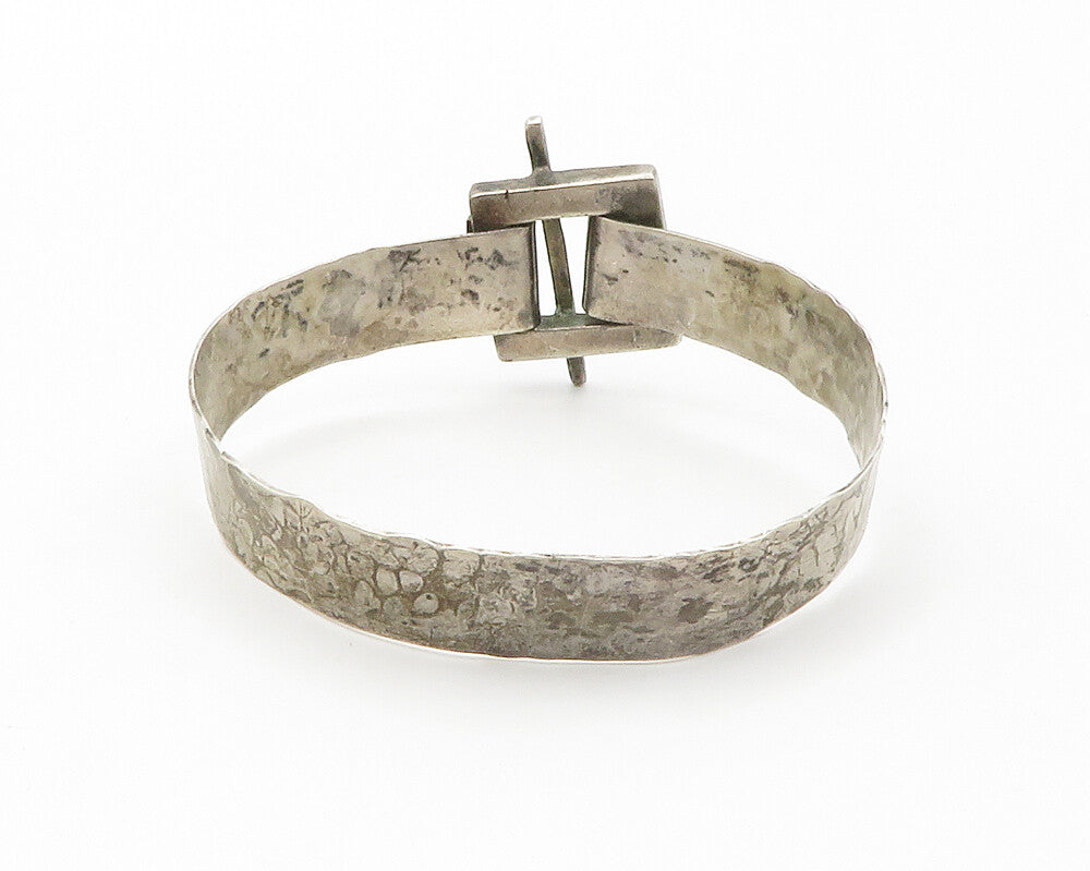 925 Sterling Silver  Vintage Dark Tone Square Buckle Bangle Bracelet  BT5436
