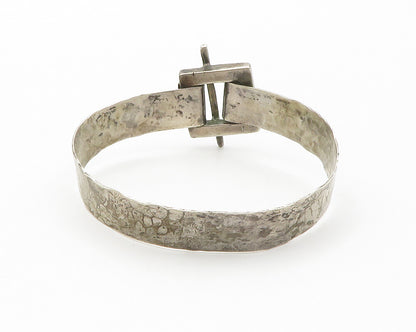 925 Sterling Silver  Vintage Dark Tone Square Buckle Bangle Bracelet  BT5436