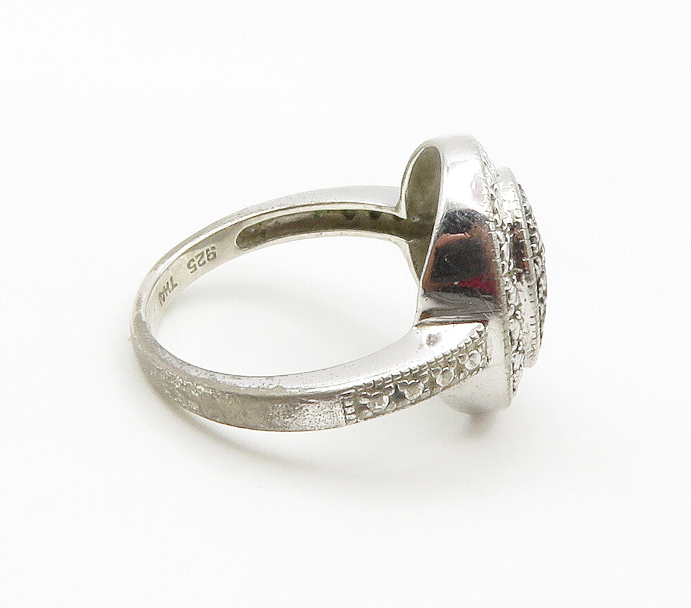 925 Sterling Silver  Shiny Genuine Diamonds Oval Cocktail Ring Sz 7  RG15448