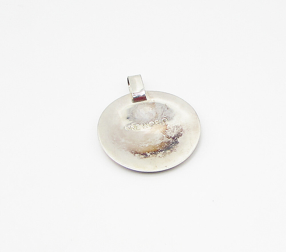 925 Sterling Silver  Vintage One World Concave Plate Drop Pendant  PT2336