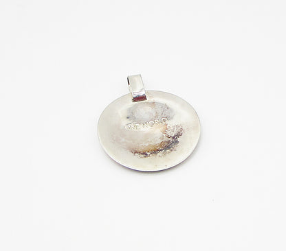 925 Sterling Silver  Vintage One World Concave Plate Drop Pendant  PT2336