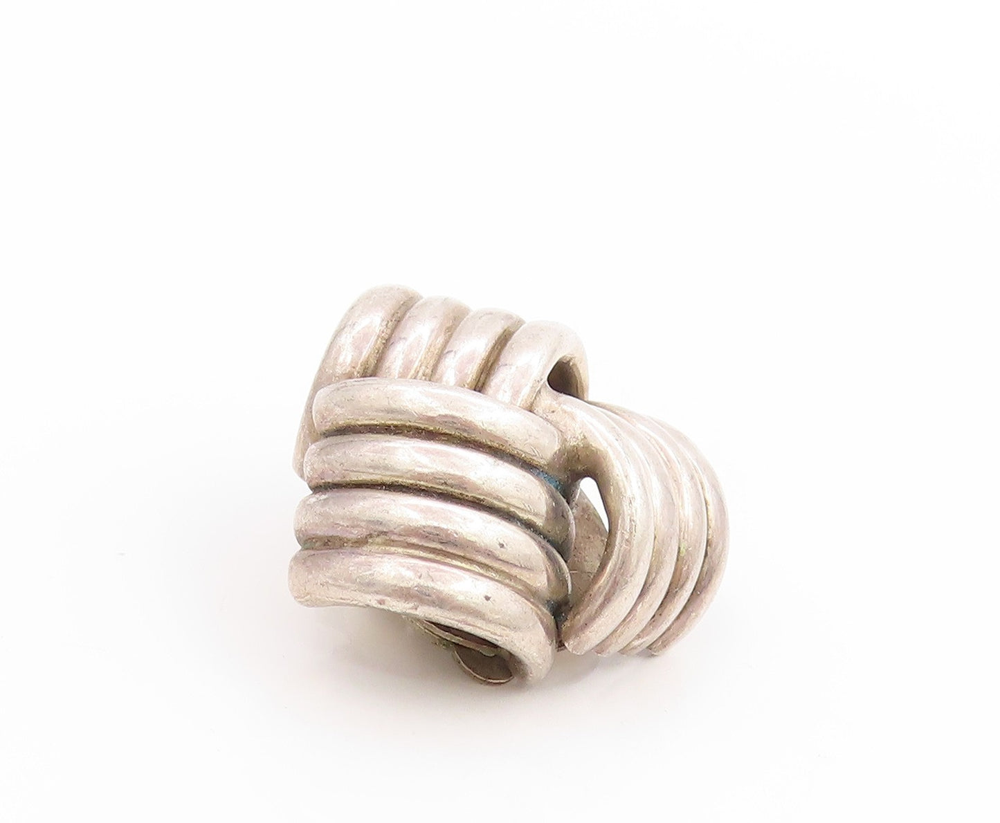 925 Sterling Silver Vintage Earrings Chunky Ribbed Triangle Knot Clip On EG14059