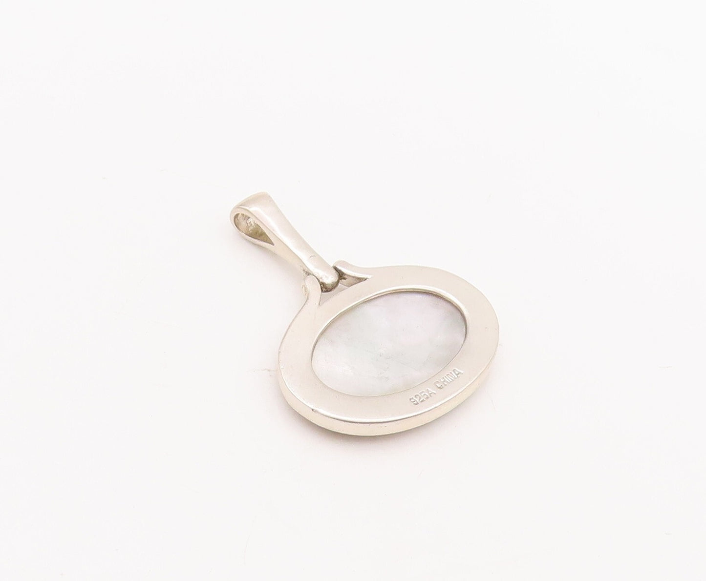 925 Sterling Silver Vintage Pendant Rectangle Cut Abalone Oval Collage  PT23399