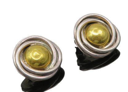 MEXICO 925 Silver  Vintage Two Tone Twist Dome Non Pierce Earrings  EG5646