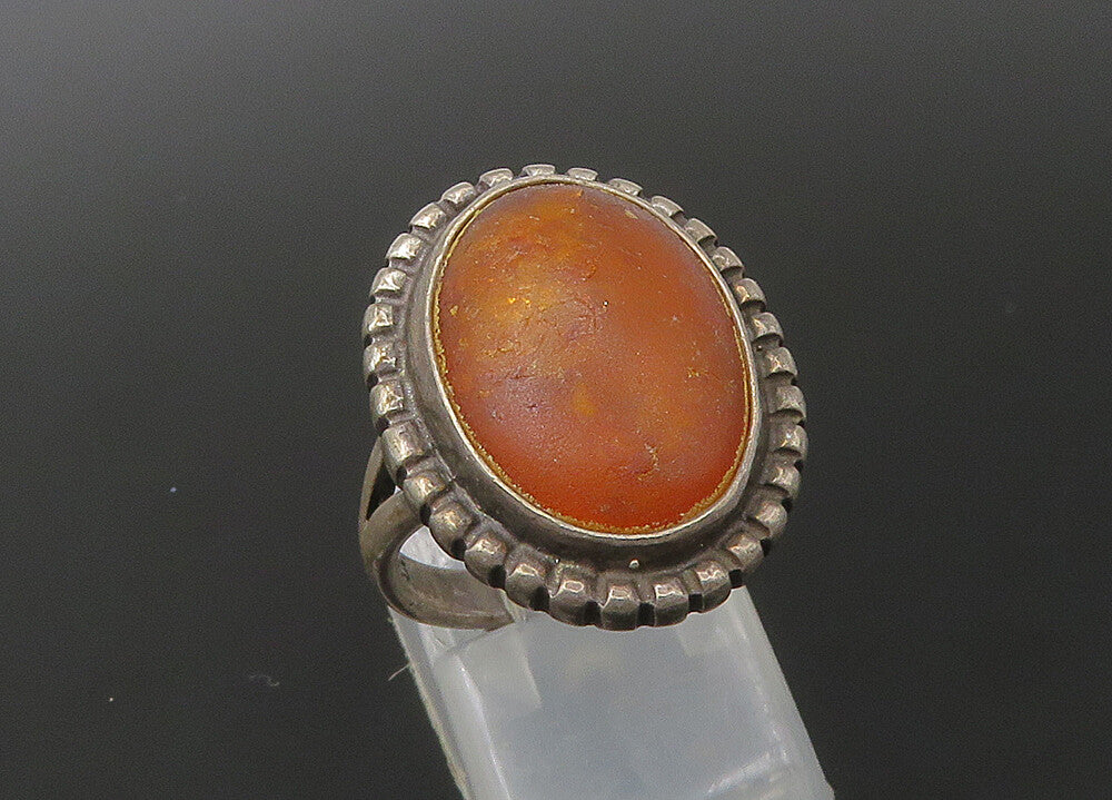 925 Sterling Silver  Vintage Cabochon Cut Amber Cocktail Ring Sz 7  RG22466