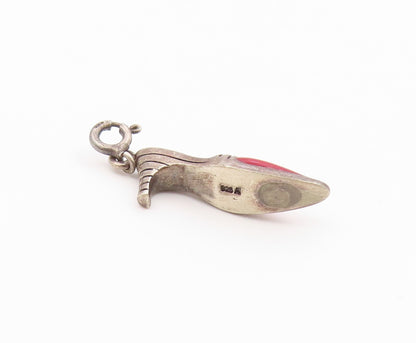 925 Sterling Silver  Vintage Enamel Detail Pointy Heeled Shoe Pendant  PT18709