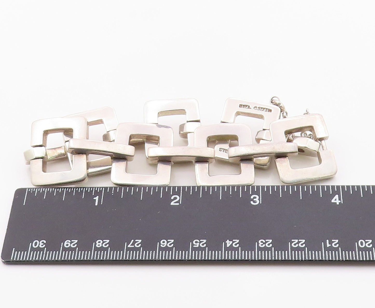925 Sterling Silver Vintage Bracelet MEXICO Solid Geometric Link HEAVY  BT12142